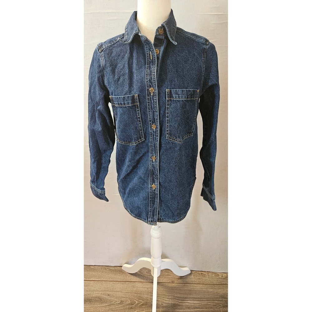 HM Womens Dark Wash Denim Button Down Shirt Long Sleeve XS 1193805 8